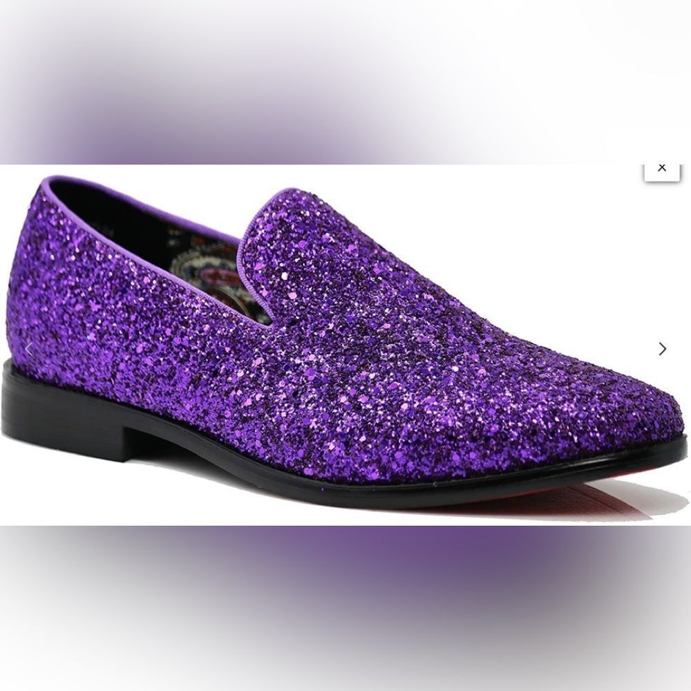 Enzo Romeo Mens Sparko Purple Glitter Slip On Tuxedo Dress Loafers Shoes 6.5